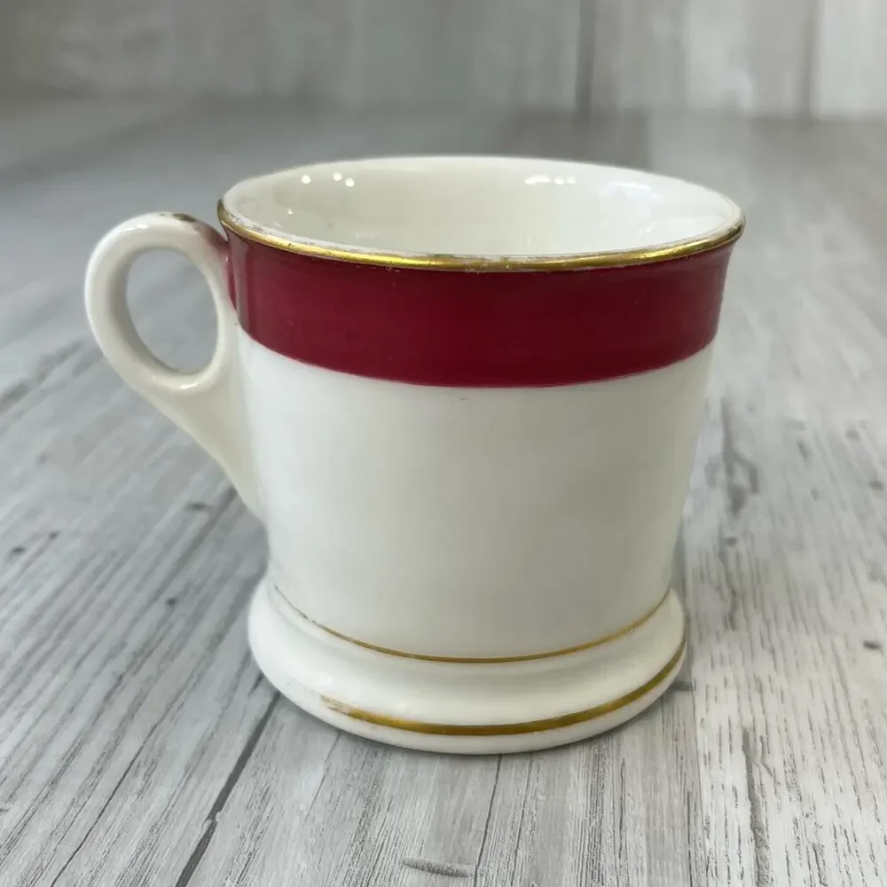 Vintage White Red Diner Style Gold Trim Shaving Mug Cup Decor